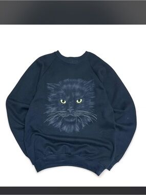 Fruit of the Loom Black Sweatshirt with Black Cat Graphic